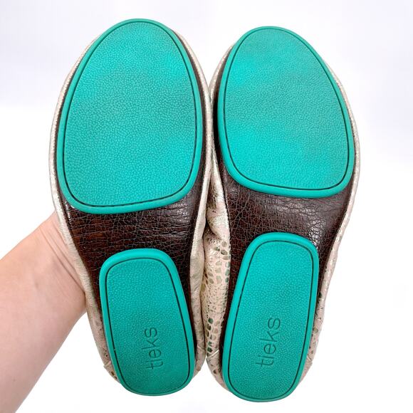 Tieks Romantic Blush Leather Ballet Flats Rose Gold Snakeskin Shiny Metallic 6 - Picture 6 of 16